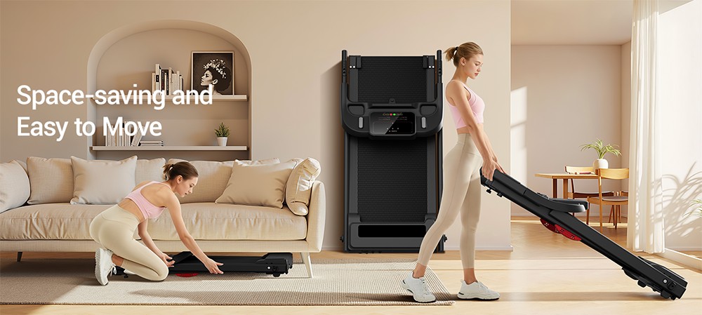 ROBORE P9 Treadmill with Handle, 2.5HP Brushless Motor, 1-12 km/h Speed, 120kg Max Load, 102×38cm Running Belt, LED Display, Heart Rate Monitor, Shock Absorbing Belt, Foldable Compact Home Treadmill