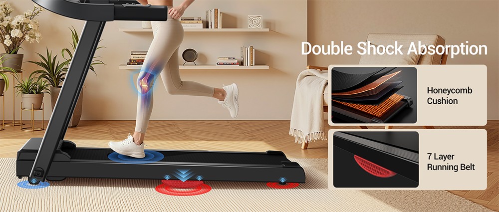 ROBORE P9 Treadmill with Handle, 2.5HP Brushless Motor, 1-12 km/h Speed, 120kg Max Load, 102×38cm Running Belt, LED Display, Heart Rate Monitor, Shock Absorbing Belt, Foldable Compact Home Treadmill