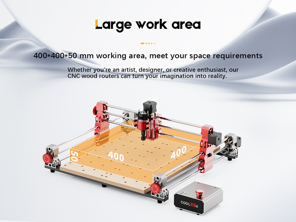 TWO TREES COOLOOK CNC400 CNC Milling & Laser 2-in-1 Machine, 400&times;400&times;50mm Working Area, 8000RPM Spindle, 500mm/min Engraving Speed, 0.05mm Accuracy, XYZ Axis Structure, GRBL Open-Source Control System for MDF, Solid Wood & Carbon Fiber