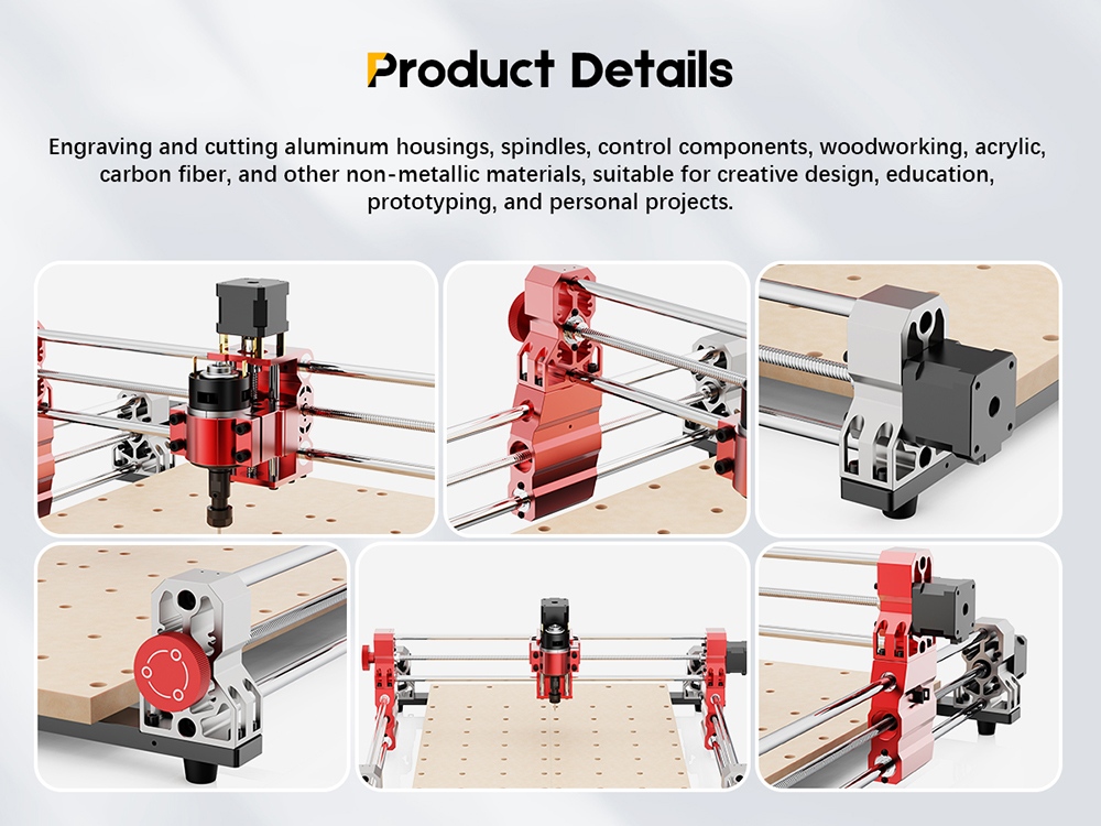 TWO TREES COOLOOK CNC400 CNC Milling & Laser 2-in-1 Machine, 400&times;400&times;50mm Working Area, 8000RPM Spindle, 500mm/min Engraving Speed, 0.05mm Accuracy, XYZ Axis Structure, GRBL Open-Source Control System for MDF, Solid Wood & Carbon Fiber