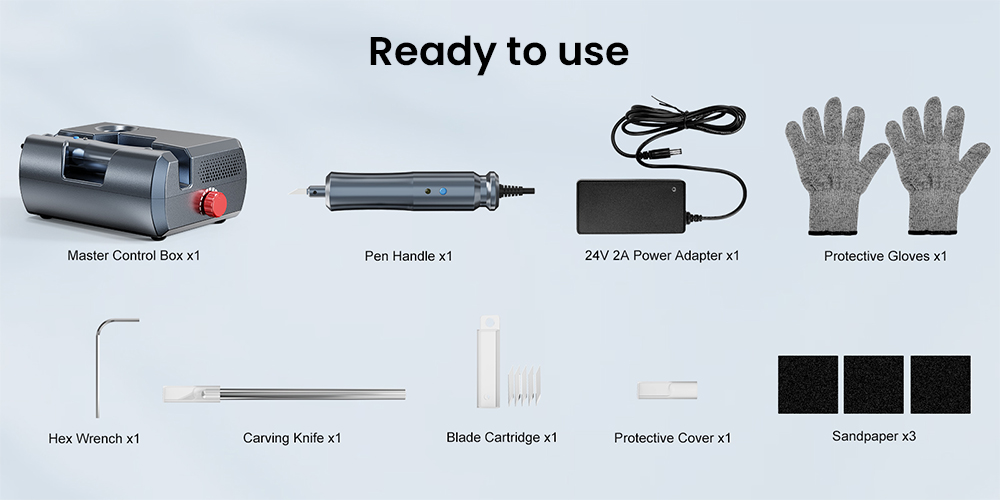TwoTrees U1 Handheld Ultrasonic Cutter, 40kHz 40W Handheld Precision Cutting Tool, 24V Powered, 1.5m Cable, Auto 5-Min Safety Protection, Replaceable Blade, for 3D Printing, Plastic, Acrylic, Leather & Wood - EU Plug