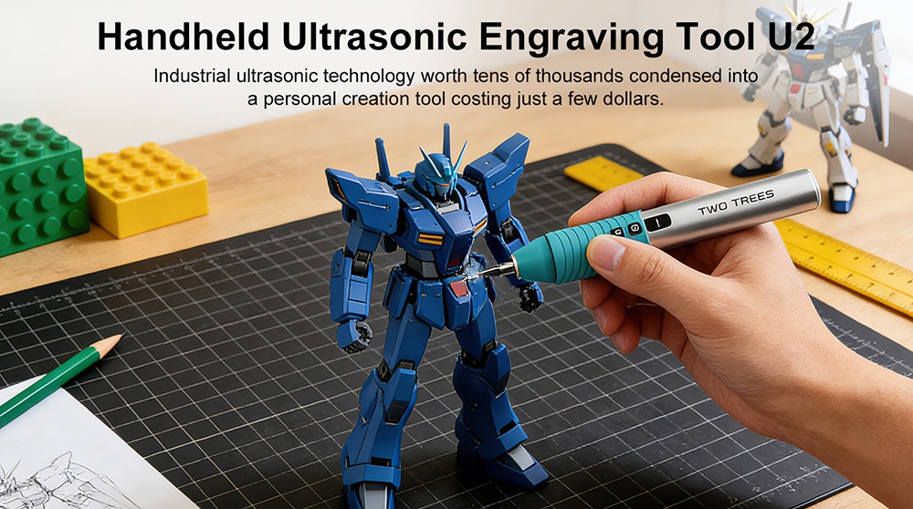 TWO TREES U2 Handgehaltener Ultraschallschneider, 40kHz Hochfrequenz-Schneidwerkzeug, 30W hohe Ausgangsleistung, 3200mAh Akku, intelligenter Sicherheitsschutz, f&uuml;r Harz, Acryl, Kunststoff, Leder & Modellbau
