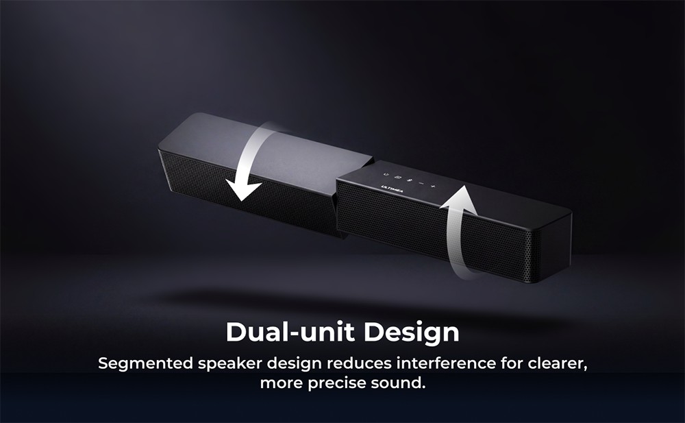 ULTIMEA Poseidon R3T 2.1 csatorn&aacute;s soundbar m&eacute;lynyom&oacute; hangsz&oacute;r&oacute;k&eacute;szlet, 240 W cs&uacute;csteljes&iacute;tm&eacute;ny, vezet&eacute;k n&eacute;lk&uuml;li m&eacute;lynyom&oacute;, VoiceMX p&aacute;rbesz&eacute;dkieg&eacute;sz&iacute;t&eacute;s, alkalmaz&aacute;svez&eacute;rl&eacute;s, 10 s&aacute;vos hangsz&iacute;nszab&aacute;lyz&oacute;, 121 előre be&aacute;ll&iacute;tott EQ be&aacute;ll&iacute;t&aacute;s, HDMI ARC/eARC, Bluetooth 6.0