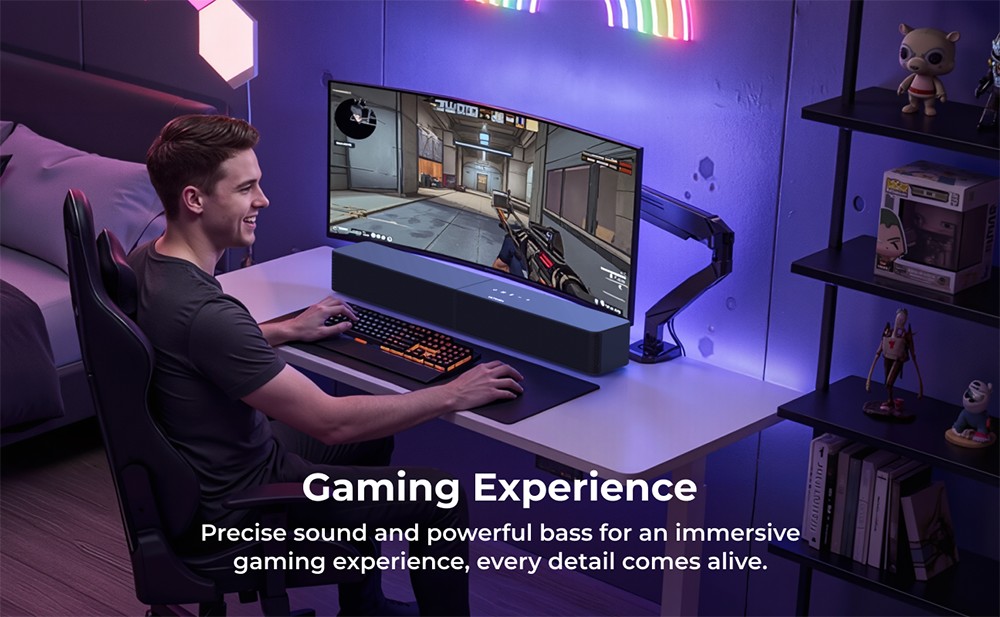 ULTIMEA Poseidon R3T 2.1 csatorn&aacute;s soundbar m&eacute;lynyom&oacute; hangsz&oacute;r&oacute;k&eacute;szlet, 240 W cs&uacute;csteljes&iacute;tm&eacute;ny, vezet&eacute;k n&eacute;lk&uuml;li m&eacute;lynyom&oacute;, VoiceMX p&aacute;rbesz&eacute;dkieg&eacute;sz&iacute;t&eacute;s, alkalmaz&aacute;svez&eacute;rl&eacute;s, 10 s&aacute;vos hangsz&iacute;nszab&aacute;lyz&oacute;, 121 előre be&aacute;ll&iacute;tott EQ be&aacute;ll&iacute;t&aacute;s, HDMI ARC/eARC, Bluetooth 6.0