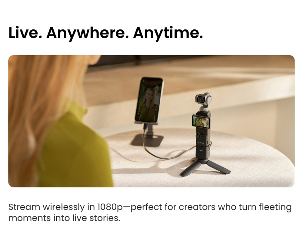 Xtra Muse Pocket Gimbal Camera, 1-inch CMOS Sensor, 3-Axis Mechanical Stabilization, 4K 60FPS Ultra HD Vlogging Camera, AI Subject Tracking, 230&deg; Pan Gimbal, 2-inch Touch Screen, Vertical Video Mode, 161Min Battery, Pocket Creator Camera