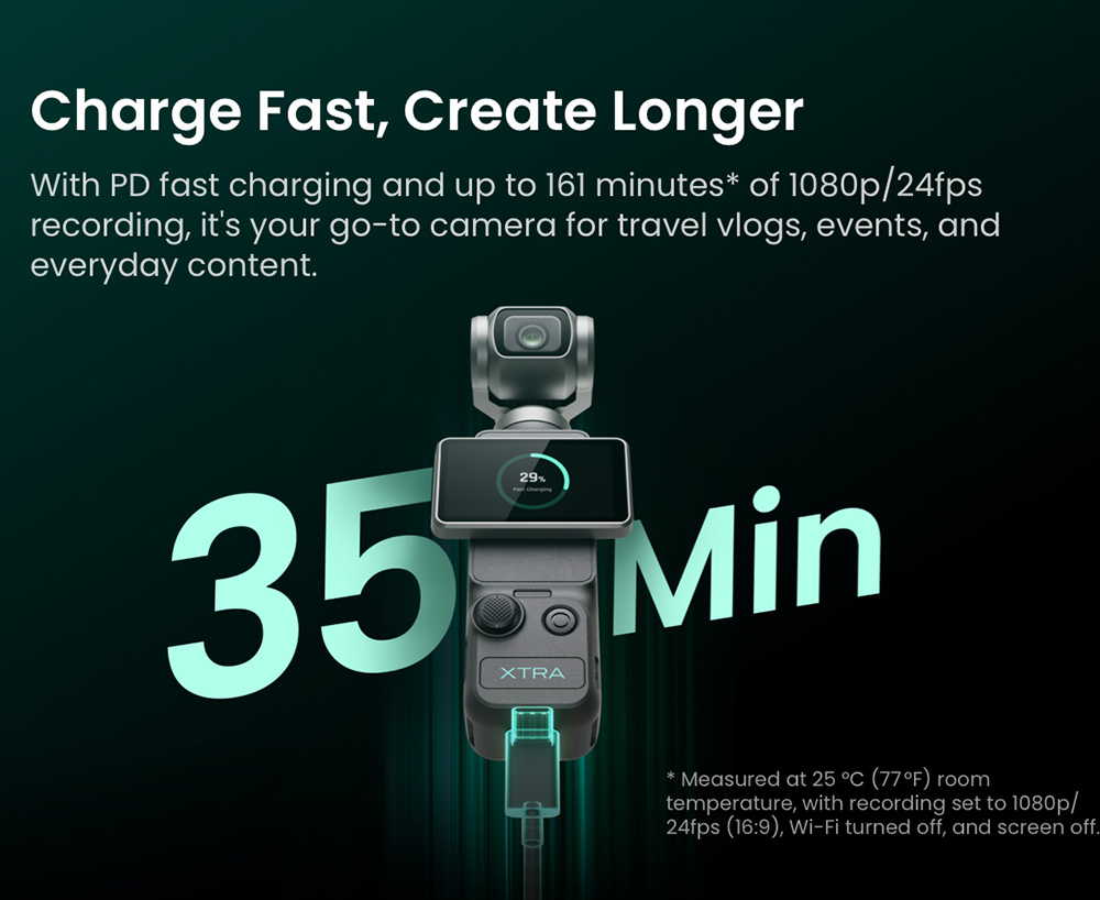 Xtra Muse Pocket Gimbal Camera, 1-inch CMOS Sensor, 3-Axis Mechanical Stabilization, 4K 60FPS Ultra HD Vlogging Camera, AI Subject Tracking, 230&deg; Pan Gimbal, 2-inch Touch Screen, Vertical Video Mode, 161Min Battery, Pocket Creator Camera