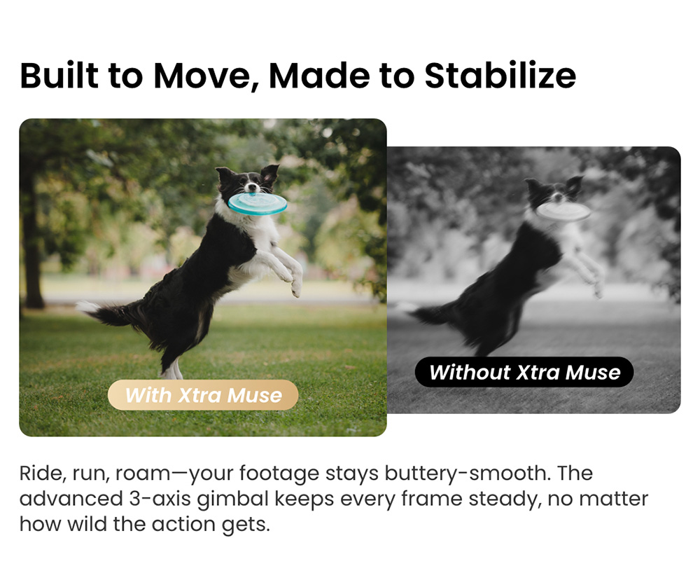 Xtra Muse Pocket Gimbal Camera, 1-inch CMOS Sensor, 3-Axis Mechanical Stabilization, 4K 60FPS Ultra HD Vlogging Camera, AI Subject Tracking, 230&deg; Pan Gimbal, 2-inch Touch Screen, Vertical Video Mode, 161Min Battery, Pocket Creator Camera