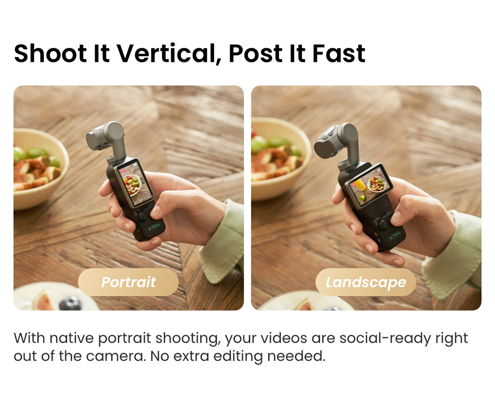 Xtra Muse Pocket Gimbal Camera, 1-inch CMOS Sensor, 3-Axis Mechanical Stabilization, 4K 60FPS Ultra HD Vlogging Camera, AI Subject Tracking, 230&deg; Pan Gimbal, 2-inch Touch Screen, Vertical Video Mode, 161Min Battery, Pocket Creator Camera