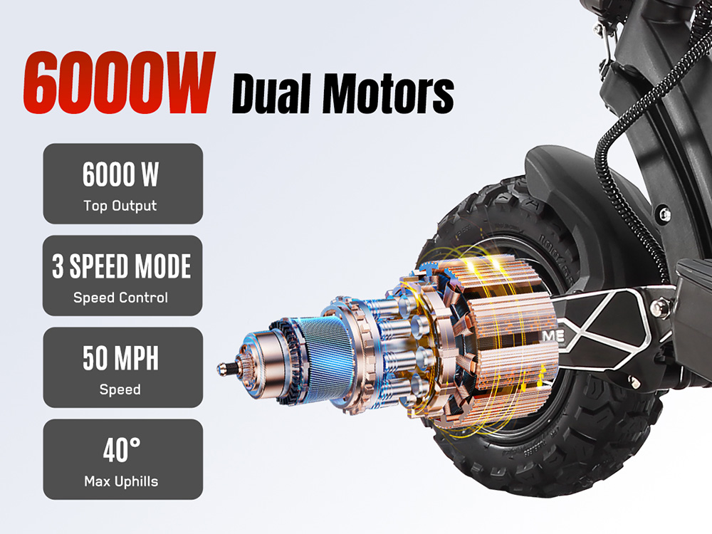 YUME Raptor Electric Scooter, 6000W Dual Motor, 60V 30Ah Battery, 80km/h Speed, 96km Range, 11