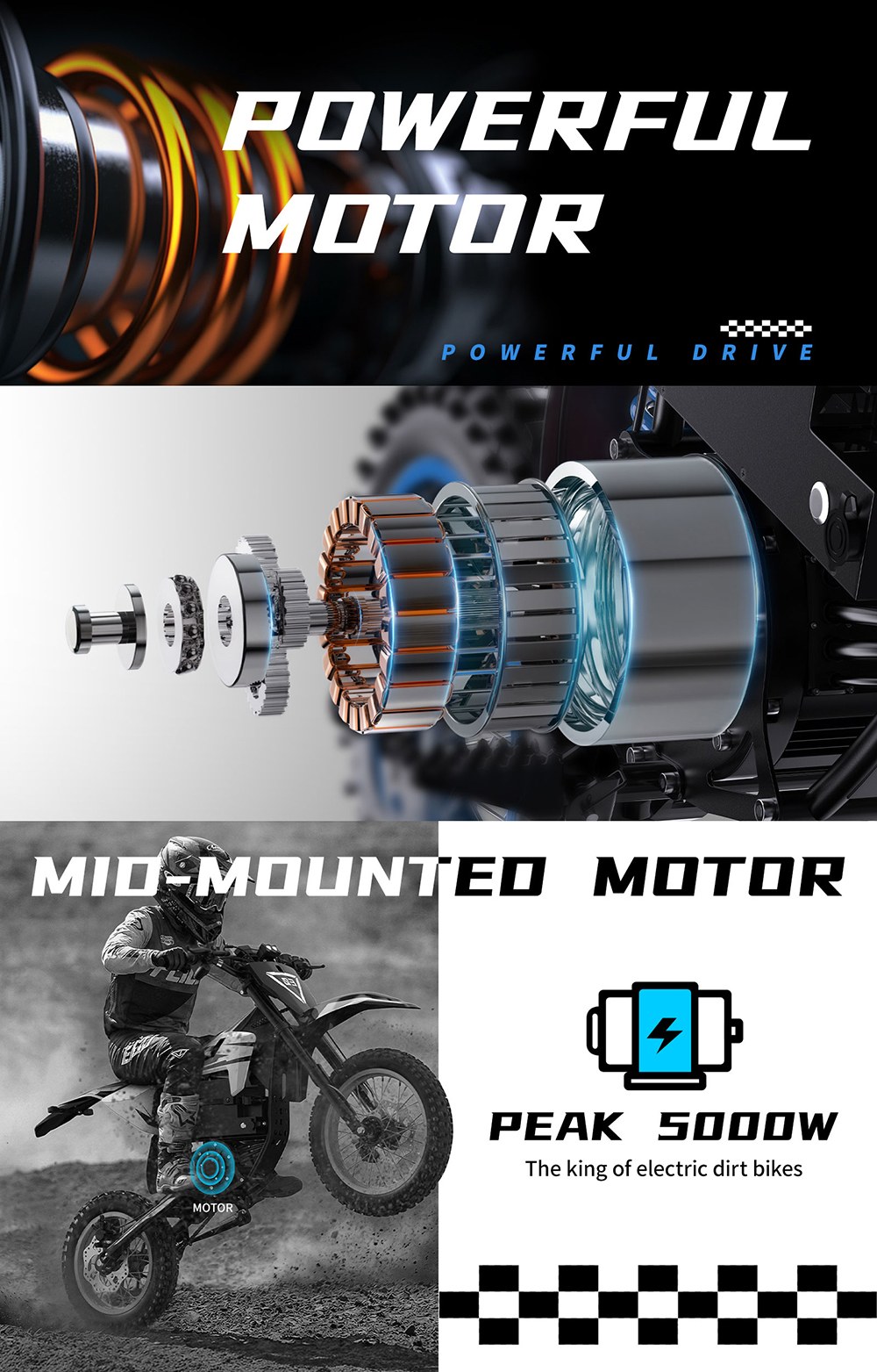 ZAWES S3 Electric Motorcycle, 2000W Mid-Mounted Motor, 5000W Peak Power, 60V 23.4Ah Battery, Up to 70km/h, 70km Range, Full Suspension, Hydraulic Disc Brakes, 160kg Max Load, IPX4 Waterproof