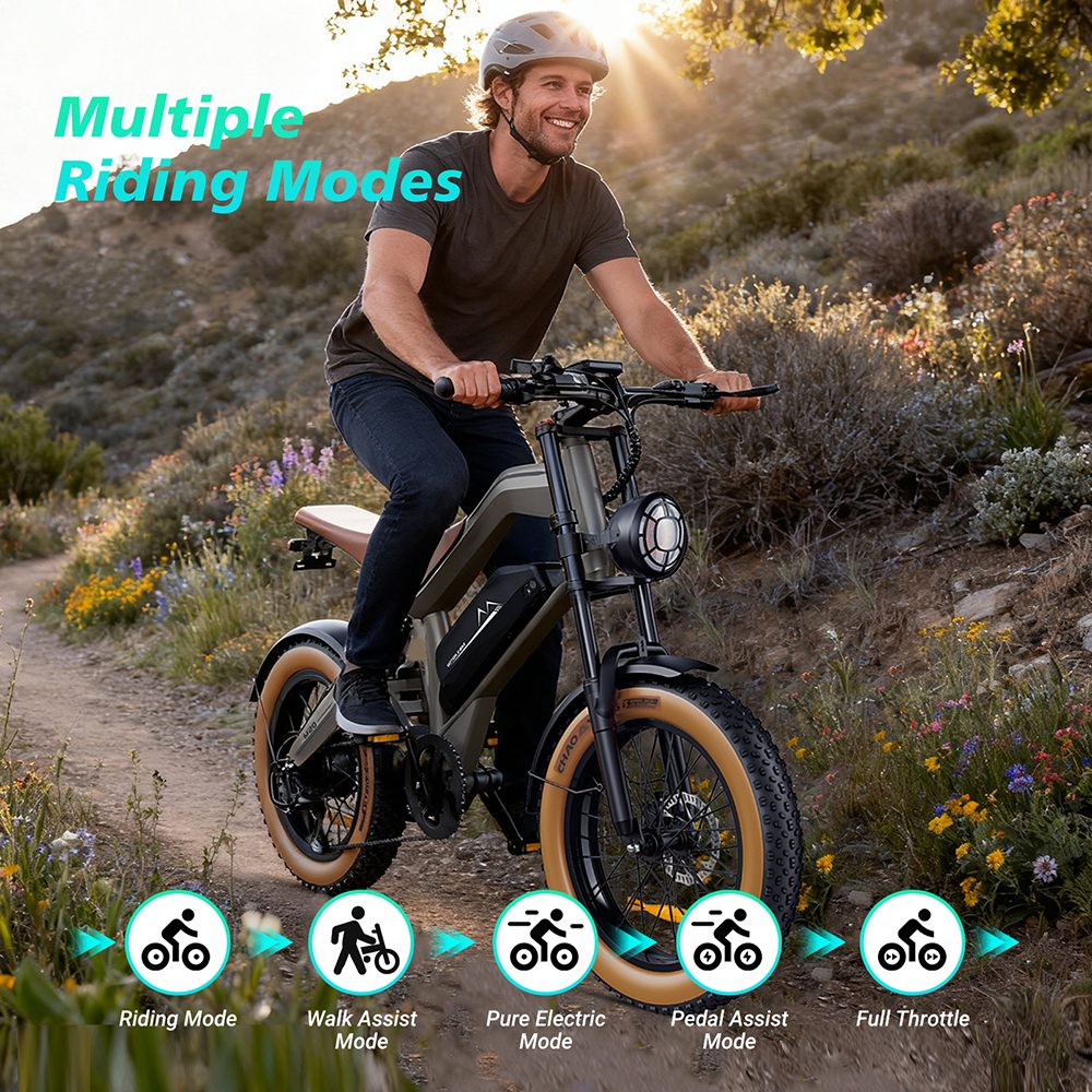 ZONVEER M20 Electric Bike, 1000W (1500W Peak) Motor, 48V 18.2Ah batéria, max. rýchlosť 55km/h, dojazd 60km PAS, 20