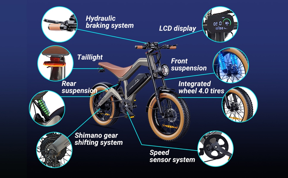 Elektrobicykel ZONVEER M20, 1000W (1500W špičkový) motor, 48V 18.2Ah batéria, max. rýchlosť 55km/h, dojazd 60km PAS, 20