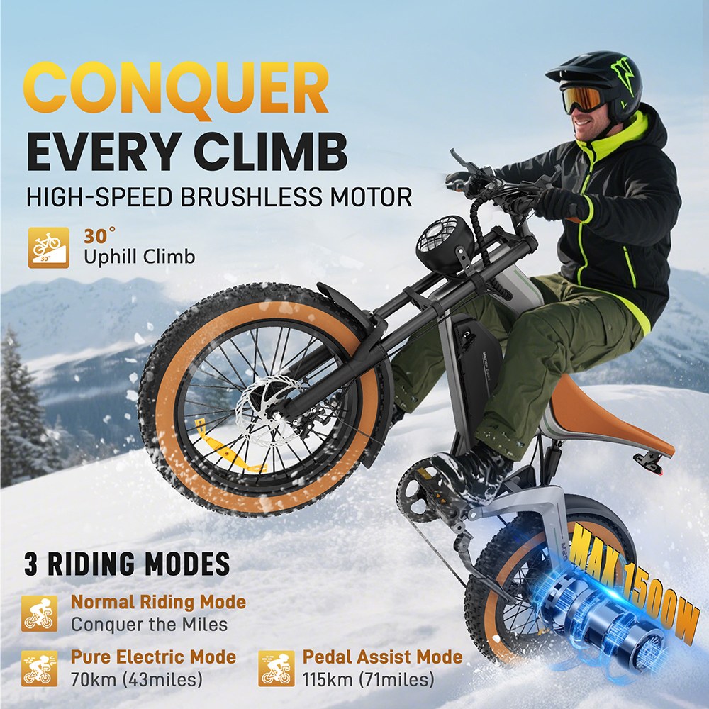 Elektrobicykel ZONVEER M20, 1000W (1500W špičkový) motor, 48V 18.2Ah batéria, max. rýchlosť 55km/h, dojazd 60km PAS, 20