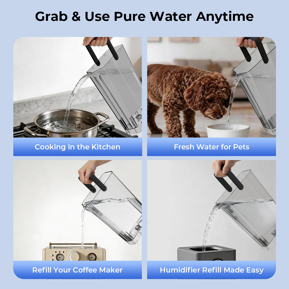 Hydrofast C300 RO Countertop Water Purifier, Iced & Sparkling Water Dispenser, 6-Stage Filtration with UV Sterilization, 5L Raw Tank & 1.5L Pure Tank, Adjustable Temperature & Volume, Smart TDS Display