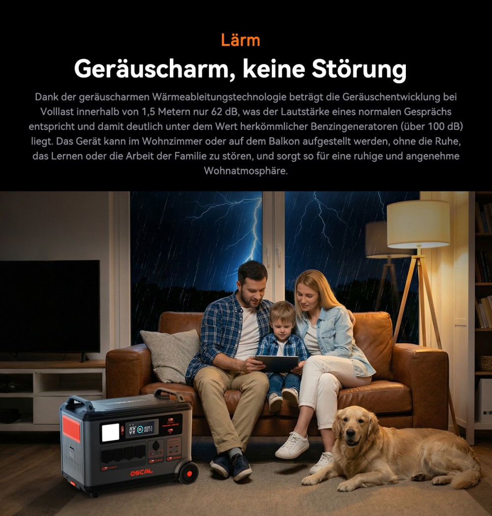 Oscal PowerMax 3600SE Tragbare Powerstation, 3600Wh LiFePO4-Akku, 3600W Reiner Sinuswellenausgang, 4500W Spitzenleistung, 6 LED-Lichtmodi, USB-C 100W, App-Steuerung, Schnellladung, Solargenerator für Hausnotstrom, Wohnmobil, Camping - EU-Stecker