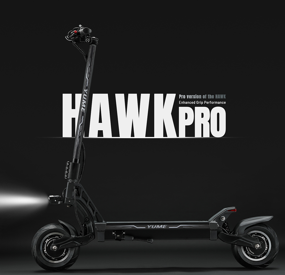 YUME HAWK Pro Elektromos Roller, 10x4.5" tömlő nélküli Országúti Gumiabroncsok 3000W*2 Motor 60V 30Ah Akkumulátor 80km/h Max. Sebesség 100km Max. Hatótávolság 3 Sebességváltó Rendszer Tárcsafék Állítható Hidraulikus Rugózás NFC Alkalmazásvezérlés