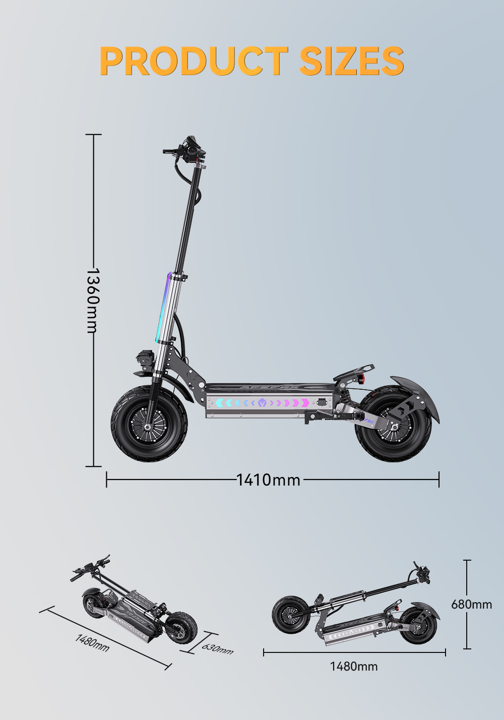 APEFOX T90 Elektroroller, 2 Motoren mit 2100 W, 60 V 31,2 Ah Batterie, 13 Zoll Reifen, 85 km/h Höchstgeschwindigkeit, 100 km Reichweite, hydraulische Scheibenbremsen, doppelte hydraulische Vorderradfederung und Doppelfederung hinten