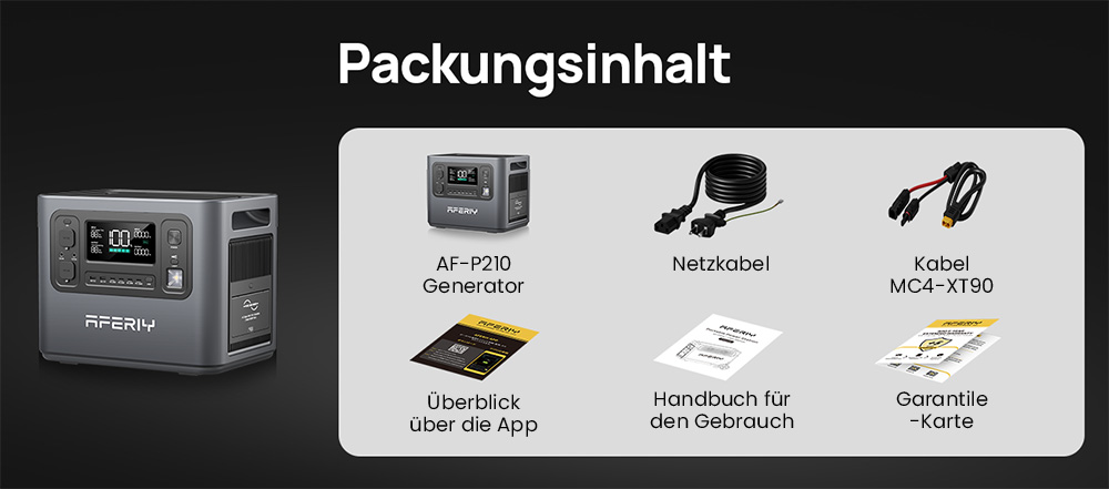 AFERIY P210 Tragbare Powerstation, 2400W AC Ausgang, 2048Wh LiFePO4 Batterie, 13 Ausgänge, 2H Schnelles AC Aufladen, 500W Solar Eingang & App-Steuerung
