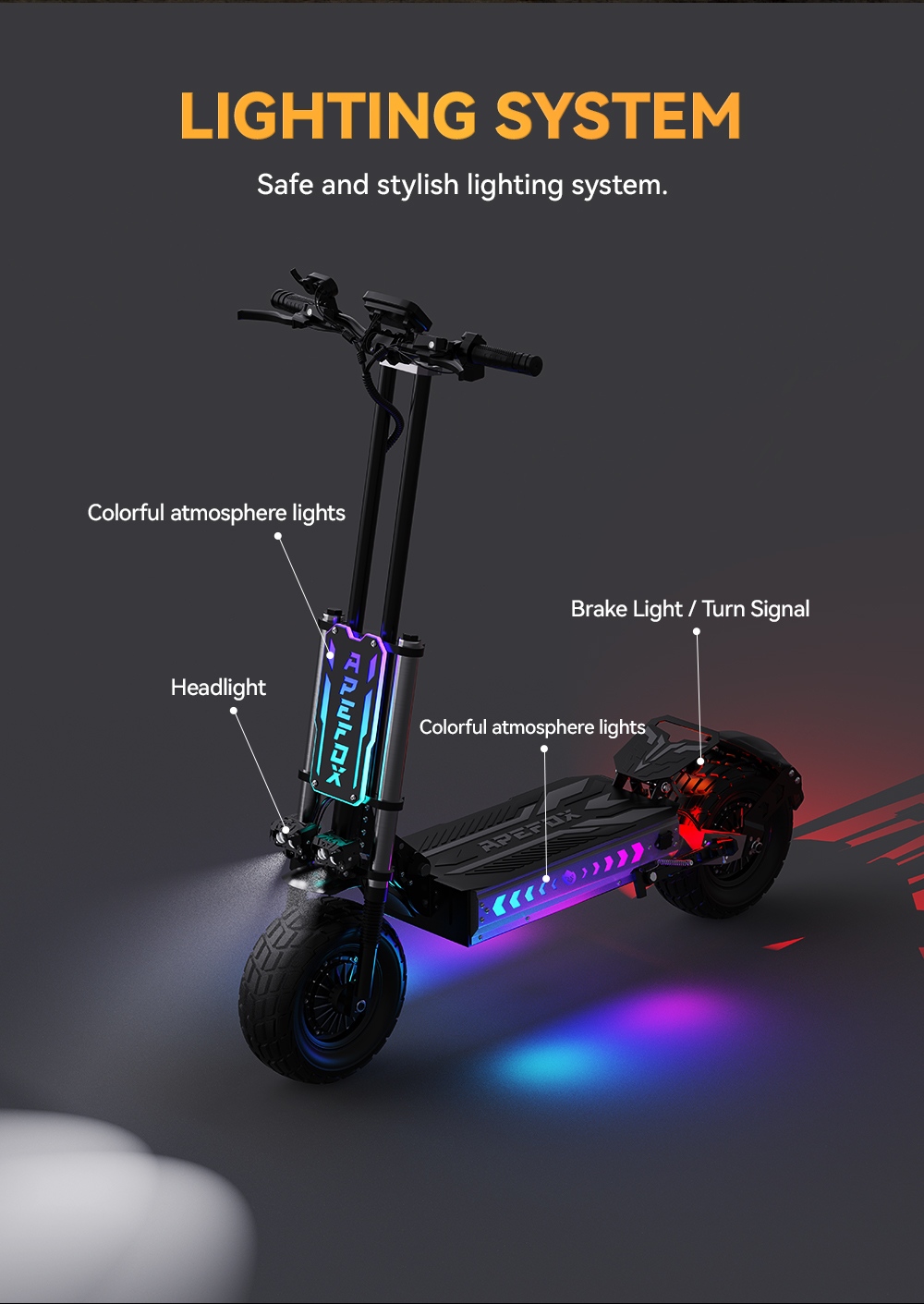 APEFOX T90 Elektroroller, 2 Motoren mit 2100 W, 60 V 31,2 Ah Batterie, 13 Zoll Reifen, 85 km/h Höchstgeschwindigkeit, 100 km Reichweite, hydraulische Scheibenbremsen, doppelte hydraulische Vorderradfederung und Doppelfederung hinten