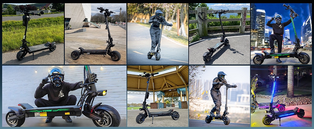 YUME HAWK Pro Electric Scooter, 10x4.5" Tubeless Road Tires 3000W*2 Motor 60V 30Ah Battery 80km/h Max Speed 100km Max Range 3 Gears Shift System Disc Brake Adjustable Hydraulic Suspension NFC APP Control