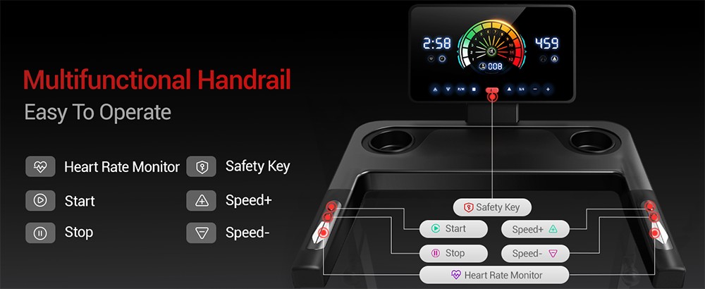 ROBORE L20 Treadmill, 3.5HP Brushless Motor, 15% Adjustable Incline, 14km/h Speed, 180kg Max Load, 40×107cm Running Belt, LED Display & Heart Rate Handrails