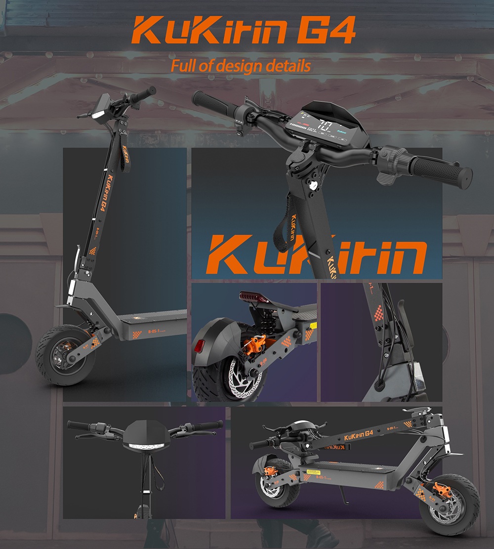 KuKirin G4 Elektroroller, 2000 W Motor, 60 V 20 Ah Akku, 11 Zoll Reifen, 70 km/h Höchstgeschwindigkeit, 75 km Reichweite, Scheibenbremsen vorne und hinten, Vierarm-Stoßdämpfer