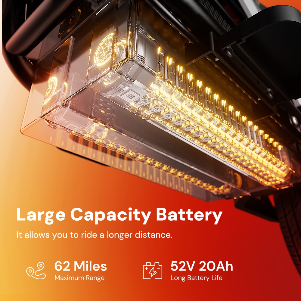 iScooter DX5Pro Elektroroller, 2000-W-B&uuml;rstenlosmotor, 60 km/h H&ouml;chstgeschwindigkeit, 52-V-20-Ah-Akku, bis zu 100 km Reichweite, 17-Zoll-Fat-Tubeless-Reifen, Diebstahlalarm, TCS-Antirutschsystem, hydraulische Scheibenbremsen vorne und hinten + E-Bremse, NFC-Entsperrung, 150 kg Zuladung