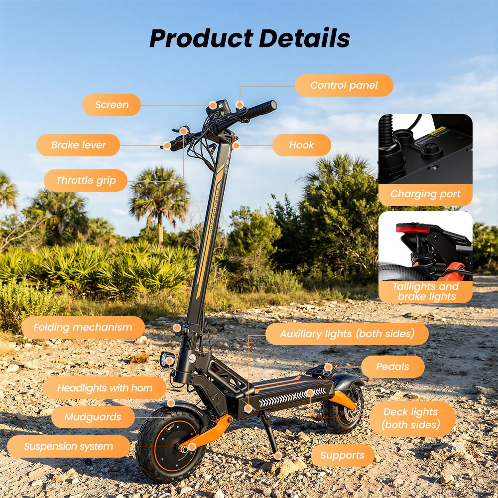 iScooter W12 Foldable Electric Scooter, Dual 1500W Motors, 52V 25Ah Battery, 70km/h Max Speed, 100km Range, 25° Climbing, 150kg Load Capacity, 11" Tubeless Off-Road Tires, Dual Suspension, Triple Brakes, IPX4