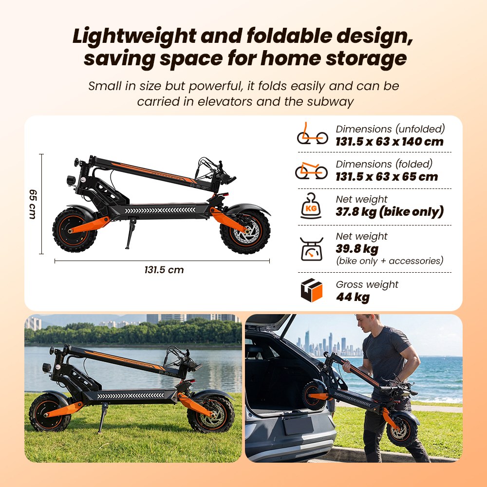 iScooter W12 Foldable Electric Scooter, Dual 1500W Motors, 52V 25Ah Battery, 70km/h Max Speed, 100km Range, 25° Climbing, 150kg Load Capacity, 11" Tubeless Off-Road Tires, Dual Suspension, Triple Brakes, IPX4