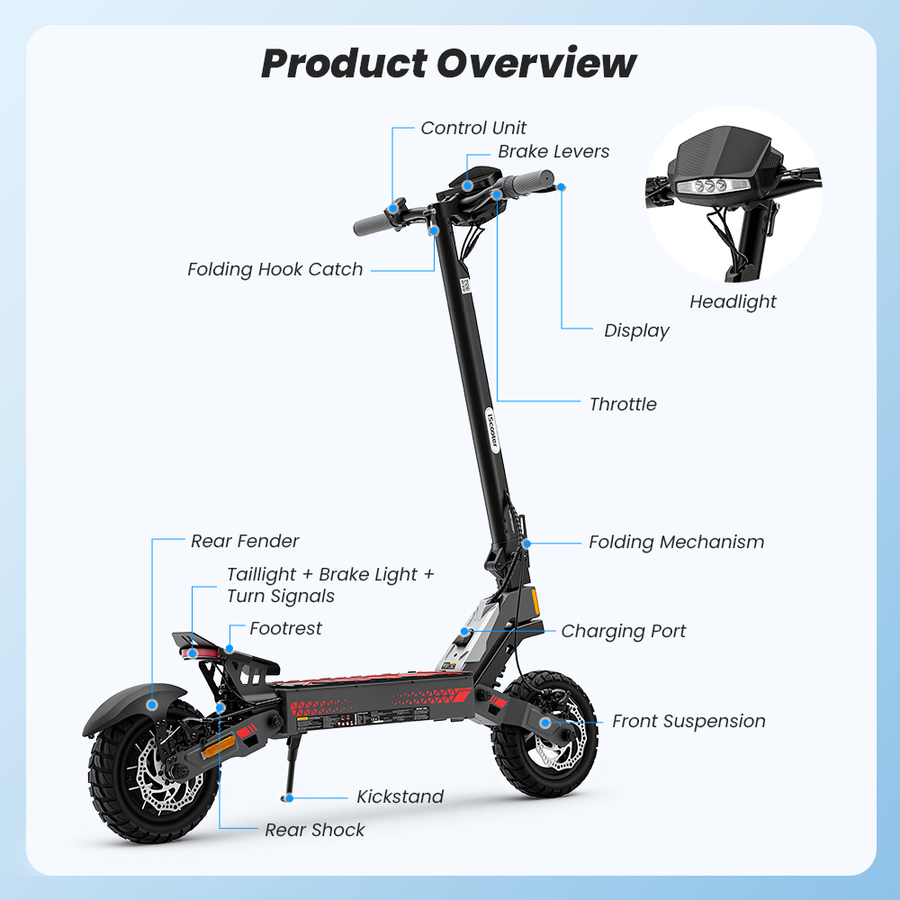 iScooter iF1 Foldable Electric Scooter, 1200W motor, 48V 10Ah batéria, max. rýchlosť 45 km/h, dojazd 40&ndash;50 km, 10-palcové vákuové terénne pneumatiky, predné & zadné kotúčové brzdy + brzdový systém E-ABS, vodotesnosť IPX5, podpora aplikácie iScooter Club, max. zaťaženie 150 kg