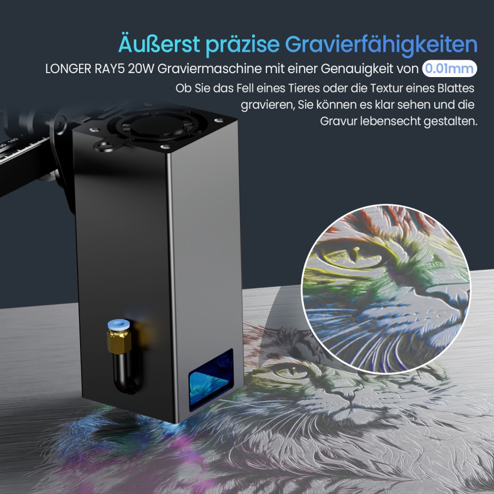LONGER RAY5 20W Lasergravierer, 0,08*0,1mm Laserspot, Farb-Touchscreen, 32-Bit-Chipsatz, App-Verbindung, 400*365mm