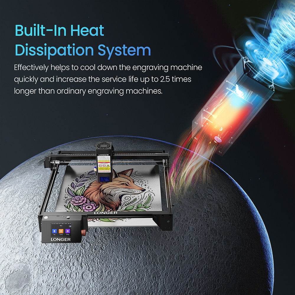 LONGER RAY5 20W Laser Engraver Cutter, Fixed Focus, 0.08*0.1mm Laser Spot, Color Touchscreen, 32-Bit Chipset, Support APP Connection, Working Area 375*375mm