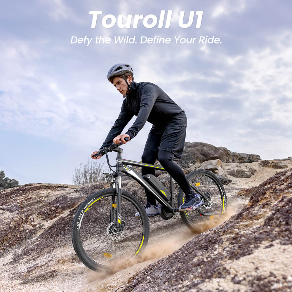 Touroll U1 29 elektromos kerékpár, 250W (csúcsteljesítmény 450W) agymotor, 36V 13Ah akkumulátor, 25 km/h végsebesség, 65 km hatótáv, 29×2,25” gumik, Shimano 21 sebességes váltó, első teleszkópos villa, tárcsafékek
