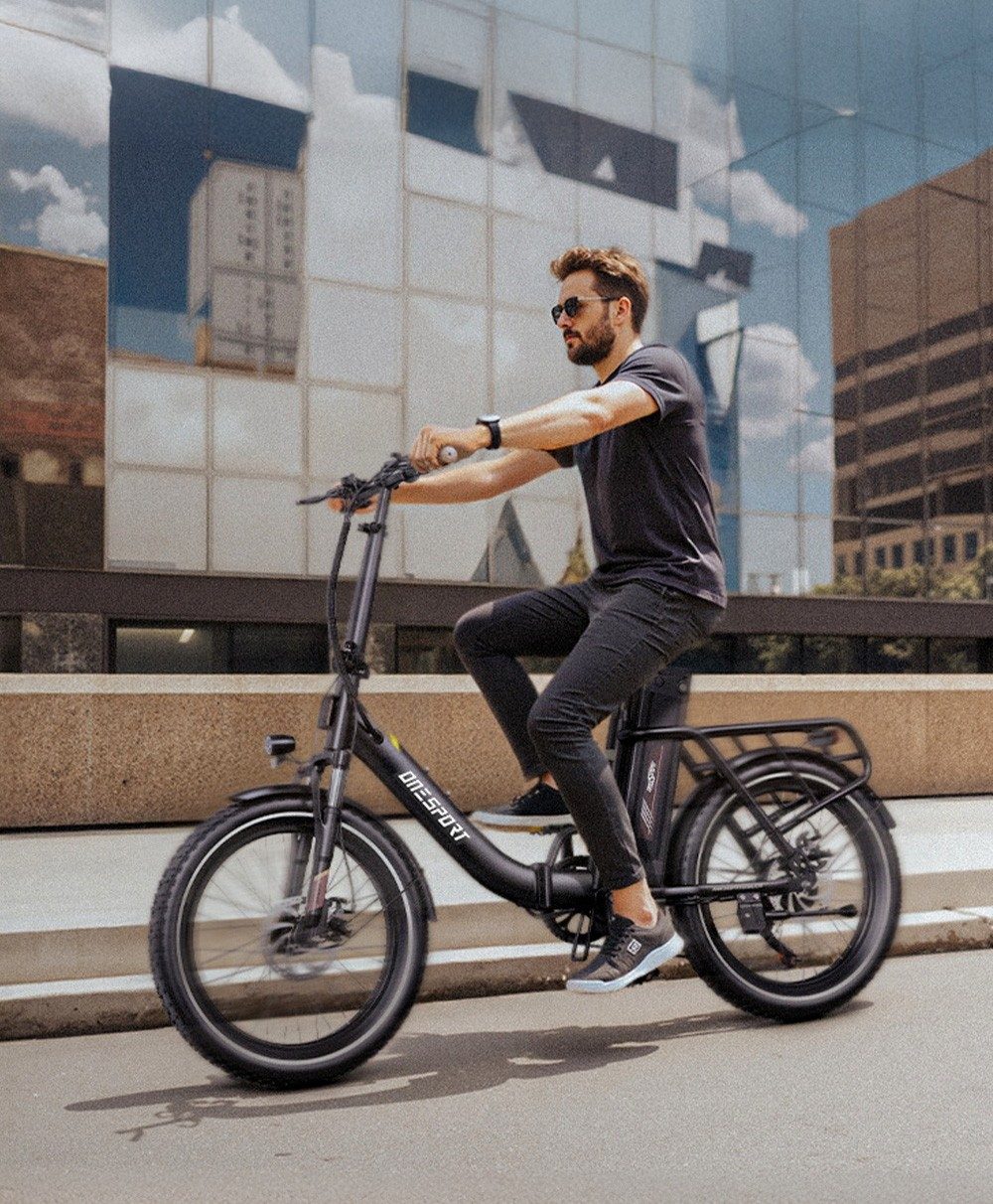 ONESPORT OT16 Electric Bike 20*3.0 inch Tires, 48V 17Ah Battery 25km/h Max Speed 3 Riding Modes 7-Speeds Disc Brakes - Black&Brown