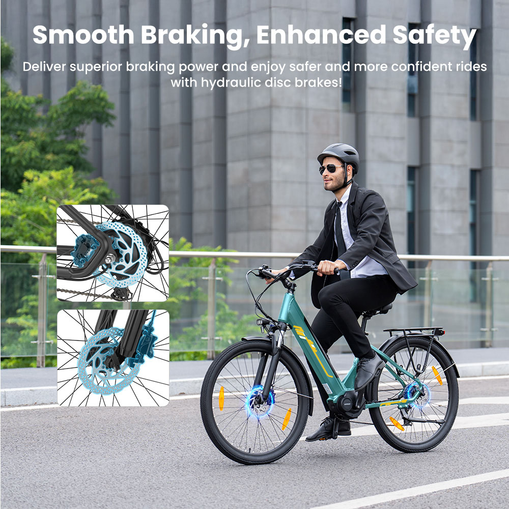 Touroll Urbano 3 V&eacute;lo &eacute;lectrique, moteur 250W, batterie 36V 13Ah, vitesse maximale 25 km/h, autonomie 120 km, pneus 27,5 pouces, freins &agrave; disque hydrauliques, fourche avant suspendue, Shimano 7 vitesses
