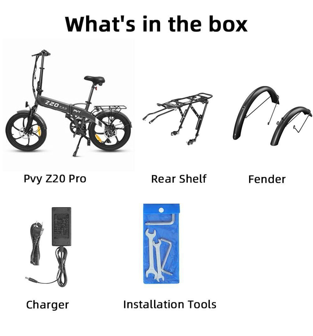 PVY Z20 Pro V&eacute;lo &eacute;lectrique pliable, batterie amovible 250 W 36 V 14,5 Ah pneus larges 20 &times; 2.3 pouces, autonomie max 100 km, cadre aluminium, freins &agrave; disque m&eacute;caniques, fourche suspendue, Shimano 6 vitesses, &eacute;cran LCD &eacute;tanche IPX5 - Gris