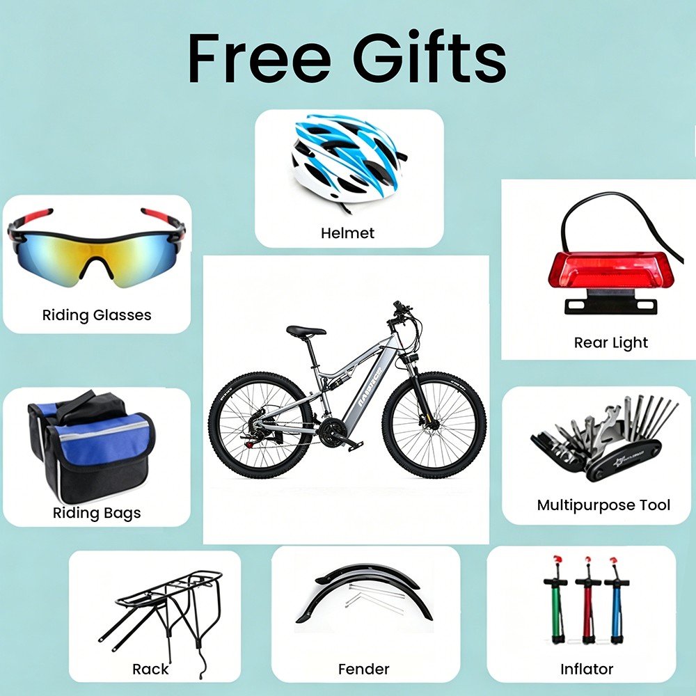 RANDRIDE YG90A Vélo électrique, Moteur 1000W, Vitesse max 45km/h, Batterie amovible 48V 17Ah, Autonomie max 70-90KM, Pneus 27.5*2.4'' CST, Charge 120kg, Shimano 21 vitesses, Frein hydraulique - Bleu