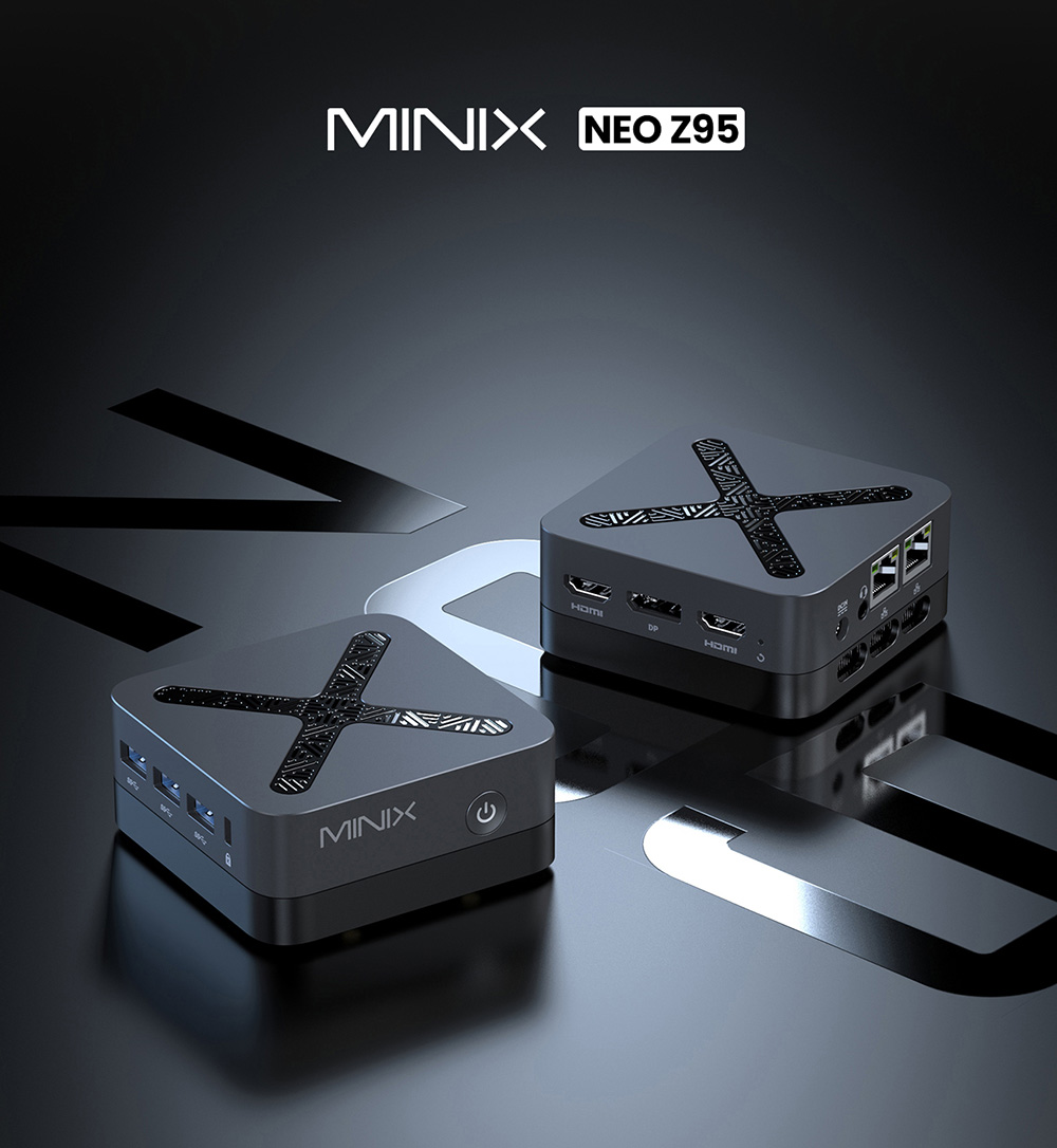 MINIX Z95 Mini PC, Intel N95 Quad-Core jusqu’à 3,4 GHz, 16Go LPDDR5X RAM + SSD PCIe NVMe 512Go, Triple Affichage 4K DP + Double HDMI 2.1, WiFi 5 Bluetooth 5.0, Double Gigabit Ethernet, Refroidissement Actif Compact