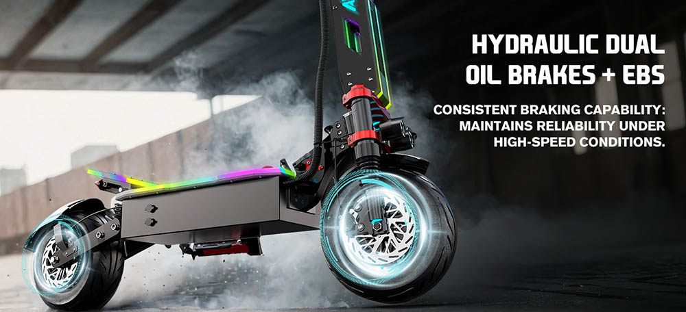 FENGQS GT9 Elektroroller, 2 Motoren mit 3500 W, 60 V 38 Ah Batterie, 12 Zoll Reifen, 80 km/h Höchstgeschwindigkeit, 96 km Reichweite, Scheibenbremsen, Doppelfederungssystem, Smart-Display