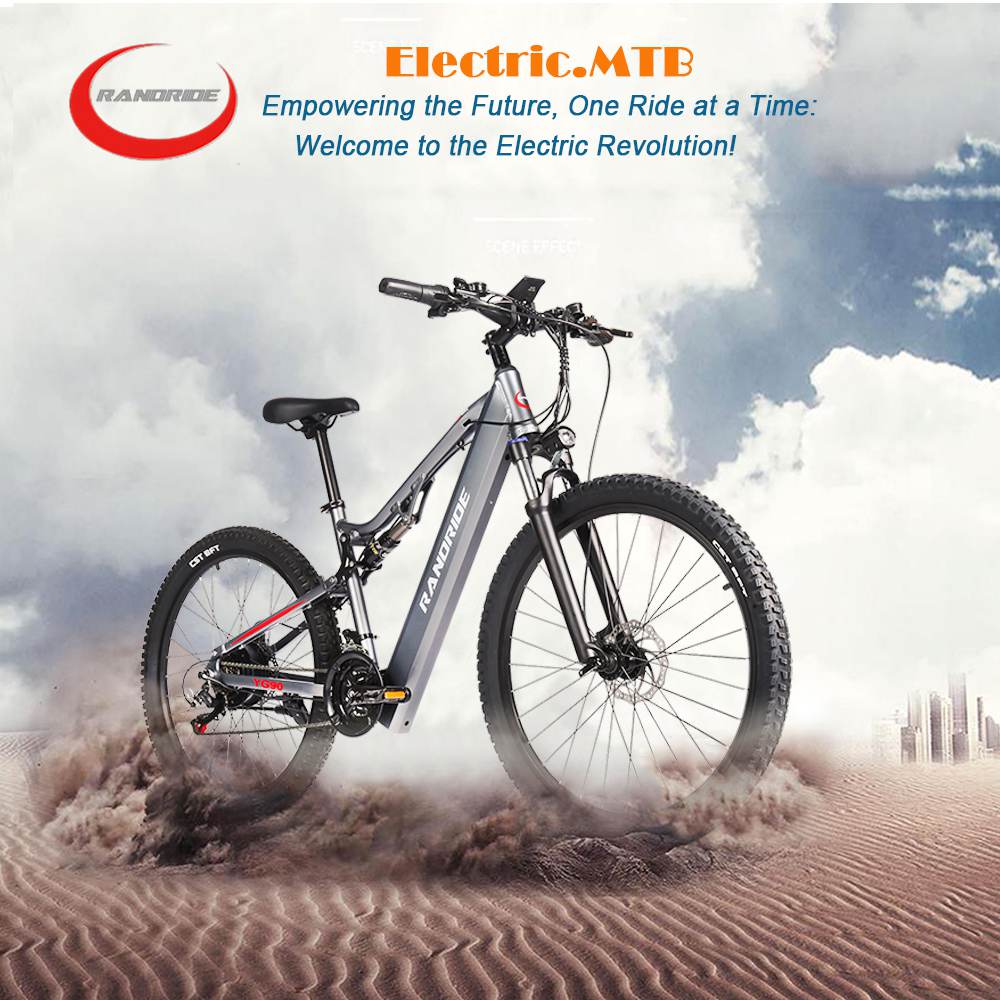 RANDRIDE YG90A Elektromos Kerékpár 1000 W-os Motor 45 km/h Max. Sebesség 48 V 17 Ah Kivehető Akkumulátor 70-90 km Max. Hatótávolság 27,5 * 2,4'' CST Gumiabroncsok 120 kg Teherbírás Shimano 21 Sebességfokozat Hidraulikus Fék - Kék és Szürke