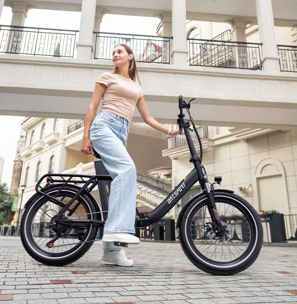 ONESPORT OT16 Electric Bike 20*3.0 inch Tires, 48V 17Ah Battery 25km/h Max Speed 3 Riding Modes 7-Speeds Disc Brakes - Black&Brown