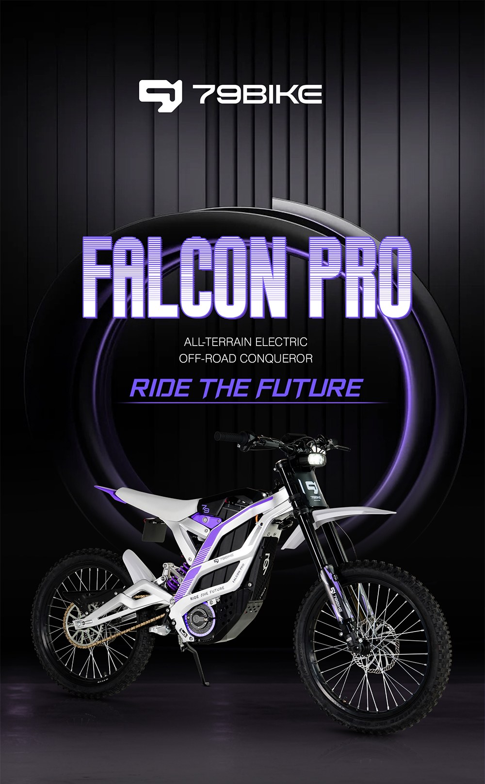 Moto &eacute;lectrique 79BIKE Falcon Pro, puissance de cr&ecirc;te de 10 kW, vitesse maximale de 90 km/h, batterie amovible 72 V 35 Ah, autonomie de 120 km, d&eacute;verrouillage NFC, freins &agrave; disque hydrauliques, suspension r&eacute;glable, performances tout-terrain - Noir et rouge