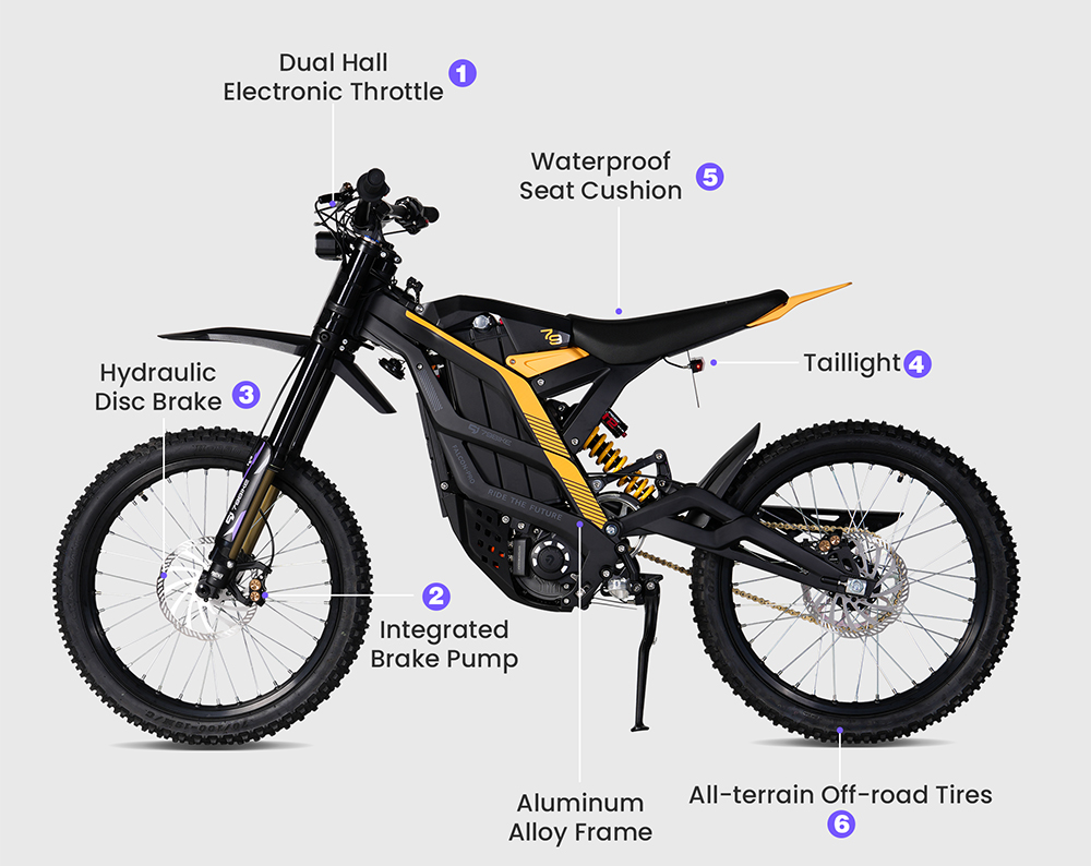 79BIKE Falcon Pro Electric Motorcycle, 10kW špičkový výkon, max. rýchlosť 90km/h, 72V 35Ah vymeniteľná batéria, dojazd 120km, NFC odomykanie, hydraulické kotúčové brzdy, nastaviteľné odpruženie, výkon do každého terénu - strieborná & fialová