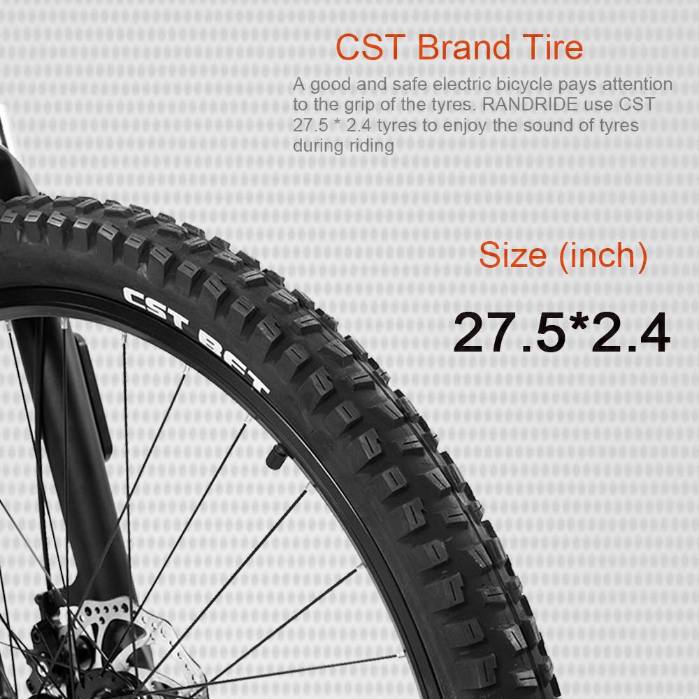 RANDRIDE YG90A Vélo électrique, Moteur 1000W, Vitesse max 45km/h, Batterie amovible 48V 17Ah, Autonomie max 70-90KM, Pneus 27.5*2.4'' CST, Charge 120kg, Shimano 21 vitesses, Frein hydraulique - Bleu