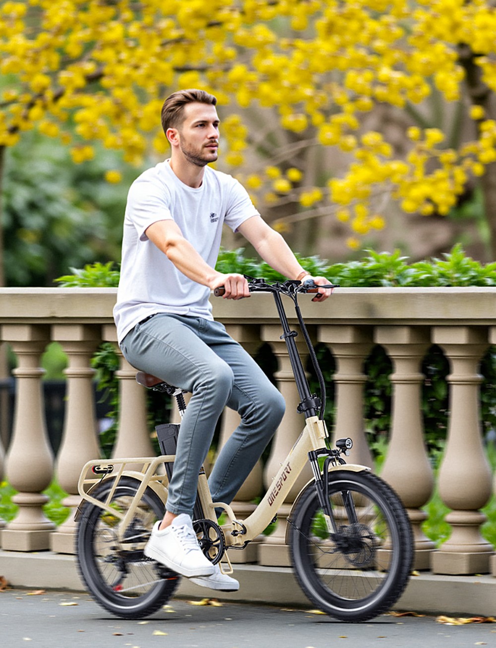 ONESPORT OT16 Vélo électrique, pneus 20*3,0 pouces, batterie 48V 17Ah, vitesse maximale de 25km/h, 3 modes de conduite, freins à disque, 7 vitesses - Blanc
