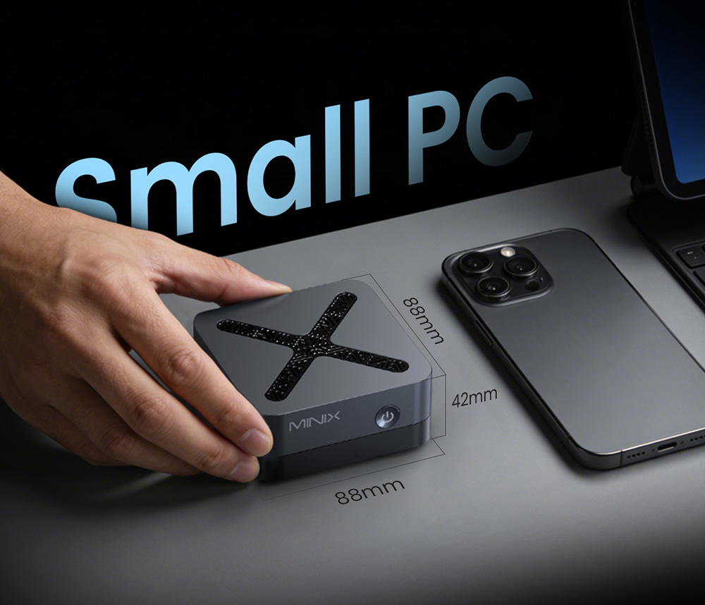 MINIX Z95 Mini PC, Intel N95 processzor 4 magos, max. 3,4 GHz, 16 GB LPDDR5X RAM, 512 GB PCIe NVMe SSD, DP+Dual HDMI 2.1 4K hármas kijelző, WiFi 5 Bluetooth 5.0, Dual Gigabit Ethernet, 3*USB-A 3.2, 1*Audió csatlakozó, kompakt aktív hűtőrendszer