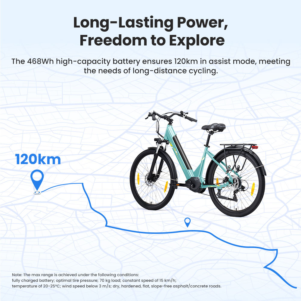 Touroll Urbano 3 V&eacute;lo &eacute;lectrique, moteur 250W, batterie 36V 13Ah, vitesse maximale 25 km/h, autonomie 120 km, pneus 27,5 pouces, freins &agrave; disque hydrauliques, fourche avant suspendue, Shimano 7 vitesses