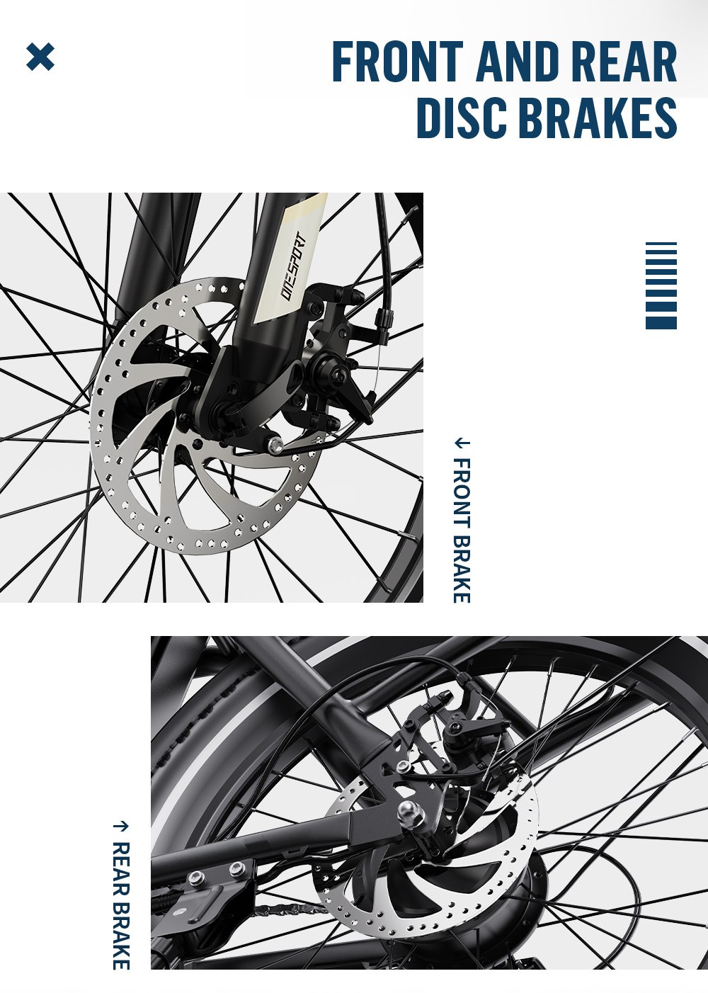 ONESPORT OT16 Vélo électrique, pneus 20*3,0 pouces, batterie 48V 17Ah, vitesse maximale de 25km/h, 3 modes de conduite, freins à disque, 7 vitesses - Blanc