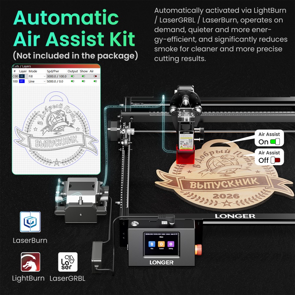 LONGER RAY5 5W Graveur laser, &eacute;cran tactile 3,5 pouces, gravure hors ligne, laser focalis&eacute; ultrafin, chipset 32 bits, module laser &eacute;volutif, compatible avec les syst&egrave;mes Windows/MAC/Linux