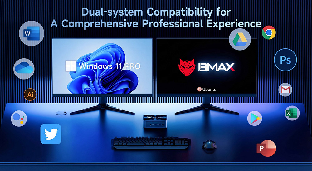 Mini PC BMAX B11 Pro, processeur Intel Core Ultra 5 115U (8 c&oelig;urs, 10 threads, fr&eacute;quence maximale de 4,2 GHz), 16 Go de RAM LPDDR5, SSD PCIe NVMe de 512 Go, double caloduc en cuivre, triple sortie vid&eacute;o (DP + HDMI + Type-C), Wi-Fi 6, Bluetooth 5.2, port RJ45 2,5 GHz, 2 ports USB 3.2, 2 ports USB 2.0
